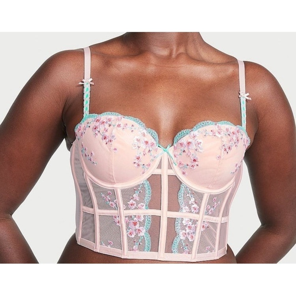 VICTORIA'S SECRET CHERRY BLOSSOM PInk EMBROIDERED CORSET TOP SZ M - DD